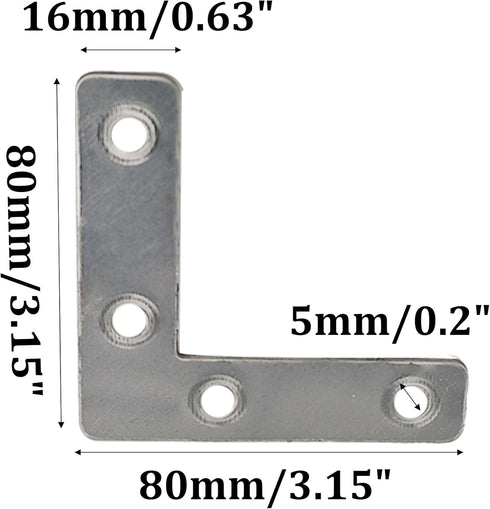 PDETVEO 15PCS (80x80mm) Flat L Brackets Corner Braces, Heavy Duty Steel Right Angle Support Plates for Furniture