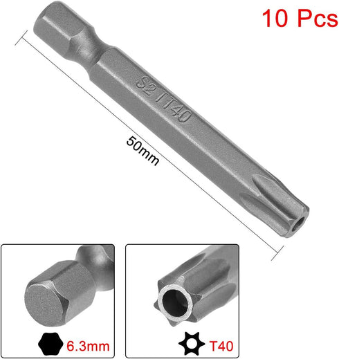 uxcell 10 Pcs T40 Magnetic Torx Screwdriver Bits, 1/4 Inch Hex Shank 2-inch Length S2 Security Tamper Proof Screw Driver Kit Tools by uxcell