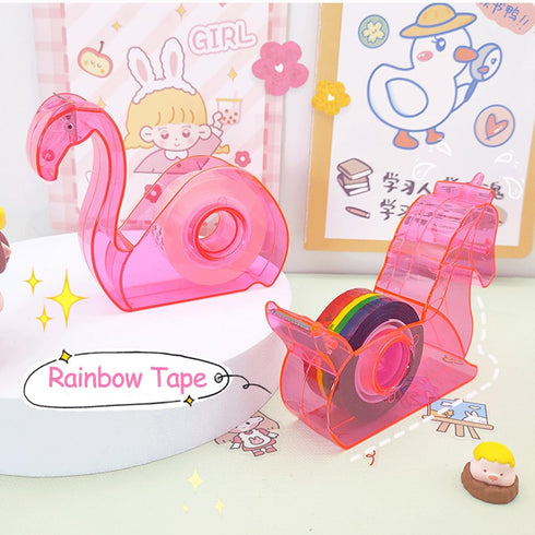 Cute Unicorn Tape Dispenser, Pink Mini Desktop Holder with Rainbow Refill Tape for Kids School Office