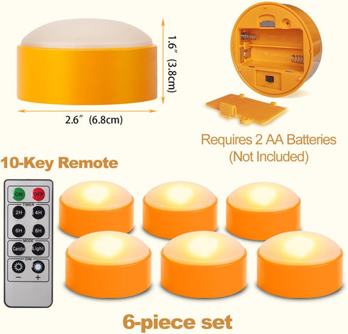 CANDLE IDEA 6 PCS Halloween Pumpkin LED Lights with Remote Timer, Battery Operated Jack-O-Lantern Candles for Decor
