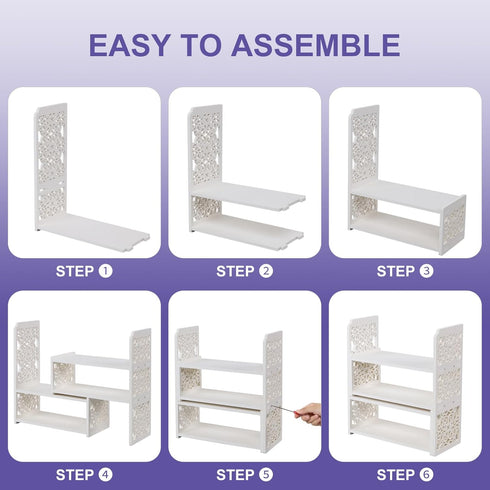EARTHSON Desk Organizer Shelf, Expandable Bookshelf for Desk, Small Desktop Bookshelf, Mini Cute White Adjustable