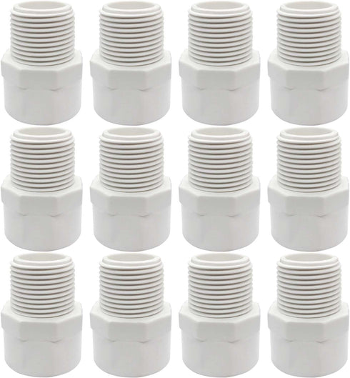 PVC Fittings Male Adapter, 2 Way 1/2 Inch 12 Pack, Socket x Male Pipe Thread for 1/2 Inch Sch40 PVC Pipe