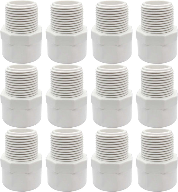 PVC Fittings Male Adapter, 2 Way 1/2 Inch 12 Pack, Socket x Male Pipe Thread for 1/2 Inch Sch40 PVC Pipe