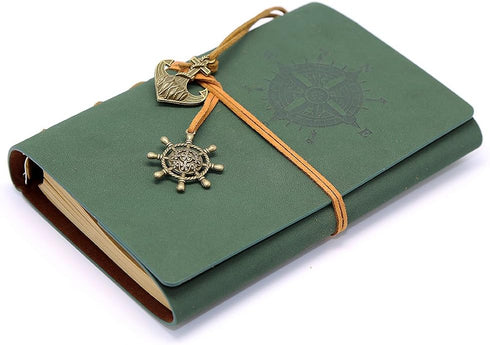 EvZ Leather Writing Journal Notebook, 7 Inches Vintage Nautical Spiral Notepad, Dark Green