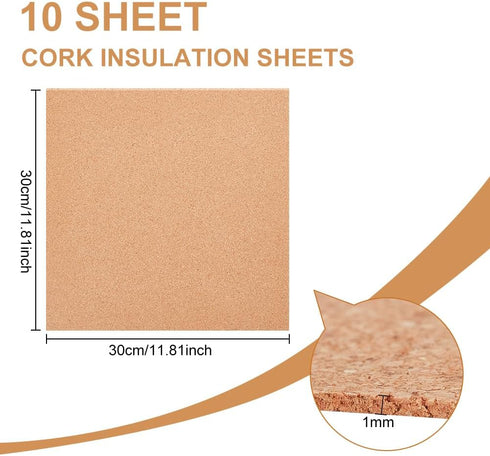 BENECREAT 10 Pack 12x12 Inch Cork Board 1mm Thick Cork Board Tiles Square Cork Tiles Coaster Cork Sheets Tiles for Bulletin Boards, Wall Decoration, DIY Crafts by BENECREAT
