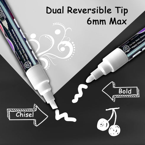 White Liquid Chalk Markers Set, 8 Pack, 6mm Reversible Thick & Chisel Tip, Wet Erase Paint Pens for Blackboard
