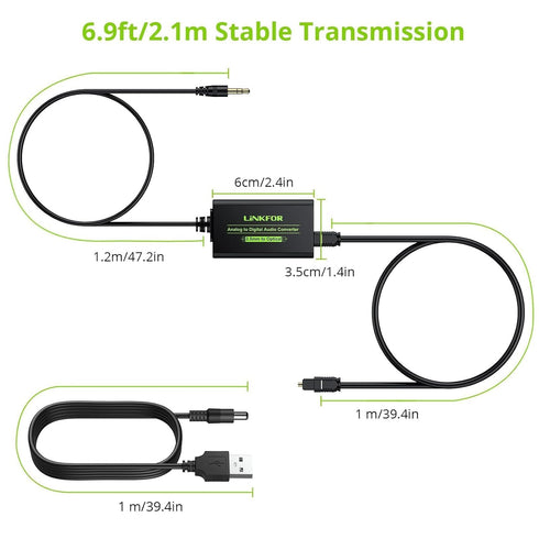 3.5mm 3.5mm LiNKFOR to SPDIF Converter Analog to Digital Audio Adapter for Enhanced Sound Toslink Optical Output
