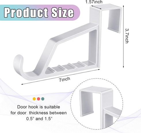 Maitys Space Saving Plastic Over Door Hooks - Multi Hanging Storage Organizers (White, 8 Pieces)