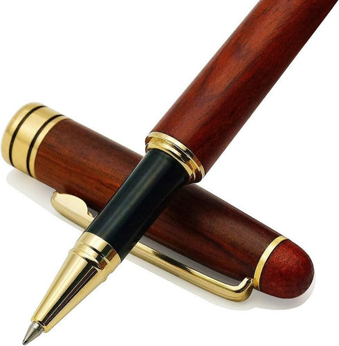 Genuine Rosewood Ballpoint Pen Writing Set, Extra 2 Black Ink Refills, Fancy Gift Wooden Pen Set