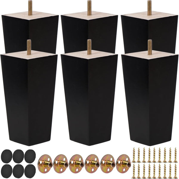 TCHOSUZ 4 Inch / 10 cm Wooden Furniture Legs, Set of 6 Solid