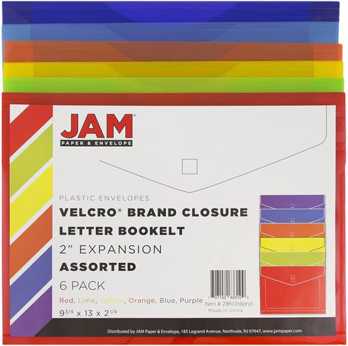 JAM PAPER Plastic Expansion Envelopes - 9 3/4 x 13 with 2 Inch Expansion, Assorted Colors, 6/Pack