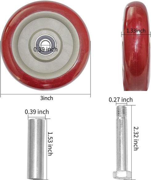 3 Inch 265 (S:3 Inch,Red) URBEST Push Cart Wheels, Heavy Duty PU Caster Wheels Bearings Repair Kits, Pltae Casters
