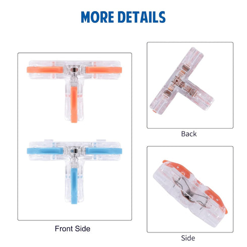 Brightfour T Tap Connectors for AWG 28-12, 20 Pack Lever Wire Connectors, Push-in 3 Way Wire Connectors