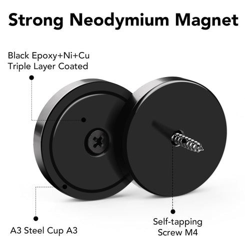 LOVIMAG 40LBS Rare Earth Magnets - 6 Pack Black Neodymium with Screws, Round Magnets for Tool Room, Cabinet, Wall