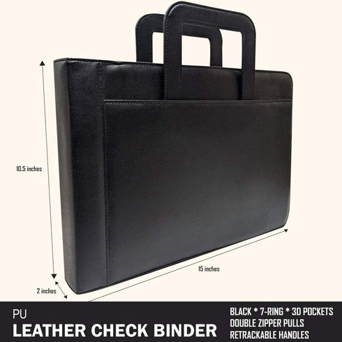 MSP 7 Ring Business Check Portfolio Binder with Handle, Zipper Closure for Business or Personal Checks (3-to-A Pages)