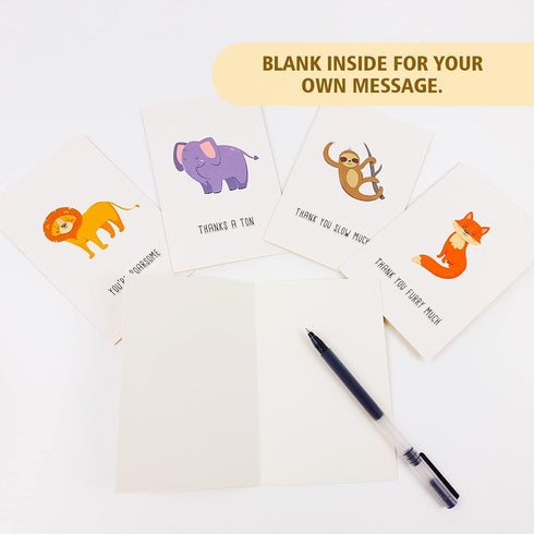 Biturat 48 Set, Pack, 4 6 Thank You Cards Animal Pun Thank You Note Cards Funny Thank You Cards Bulk, Boxed Assortment