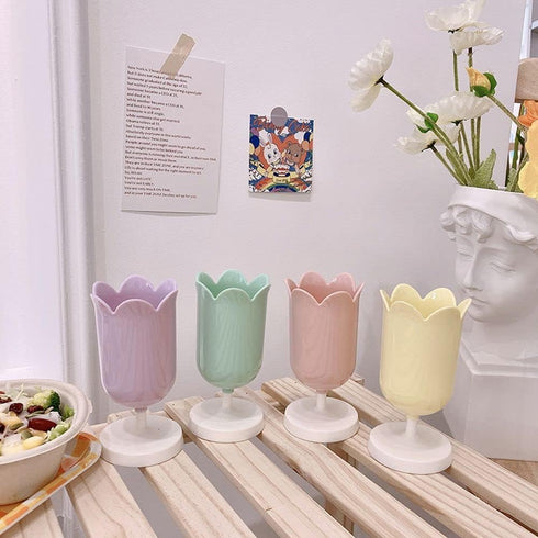 Purple Tulip Pen Holder for Desk, Cute Plastic Makeup Box, Small Stationery Organizer, Pencil Stand for Office Supplies