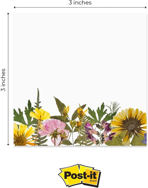 Wildflower Sticky Note Pads, 3" x 3" Botanical Sticky Notes, Set of 6 Pads, 50 Sheets Per Pad, Made in The USA