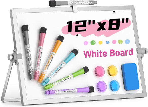 Grtard Magnetic Dry Erase Board with Stand, 12''x8'' Dry Erase White Boards, Portable Double-Sided Easel for Kids
