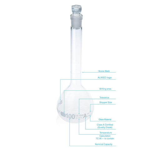 ALWSCI 100 ML Volumetric Measuring Flask Set, Amber Graduated ASTM Class A Borosilicate Glass 3.3, 2 PCS