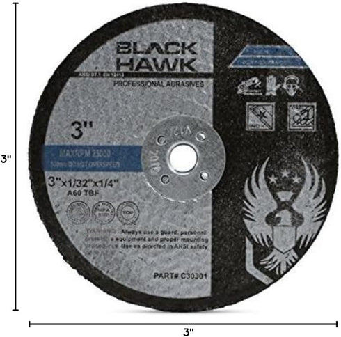 BHA Metal and Stainless Steel Cut Off Wheels - 3” x 1/32” x 1/4” for Die Grinders, 25 Pack