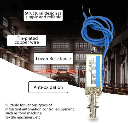 DC Electromagnet, Automation Control 6/12/24V DC 300mA DC Pull Push Type Electromagnet for Food Machine Textile Machinery, 5N Magnet Attraction, 10mm Retractable Range (6V)