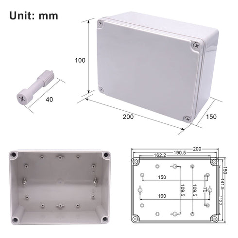 Twidec Waterproof Dustproof IP67 Junction Box, ABS Plastic Electrical Project Box DIY Enclosure Gray 8"x 6"x 4" (200 x