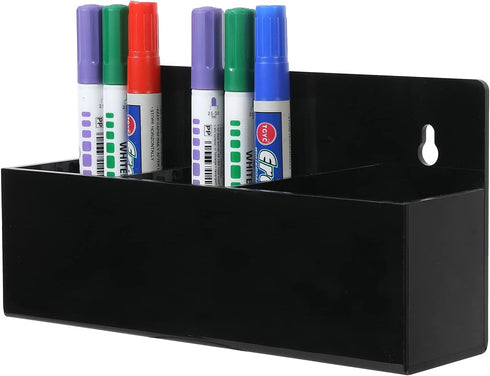 MyGift Black Acrylic Modern Dry Erase Marker Holder, Wall Mounted Office Supplies Storage Rack with 3 Compartments