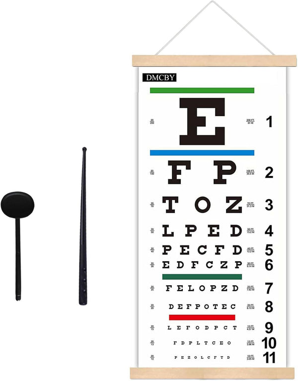 Eye Chart, Snellen Eye Chart for Eye Exams 20 Feet with Wood Frame, Canvas Low Vision Wall Chart