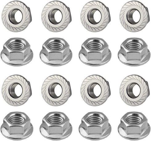 M8 Serrated Flanged Hex Nuts, Stainless Steel 18-8, 25 PCS, Bright Finish