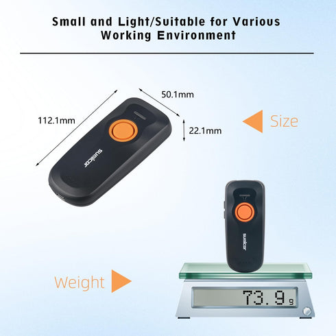 Sumicor SM8725L-1D Wireless Barcode Scanner, Portable Bluetooth 2.4G USB Wired 3-in-1 Laser Reader for Windows,