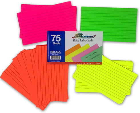 Basic Neon Color Ruled Index Flash Cards For School, Studying, Organizing, Memorizing |