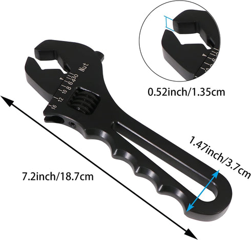 Dokili 3AN-16AN Adjustable Fitting Wrench, Lightweight Black Aluminum Tool for Hose Fitting