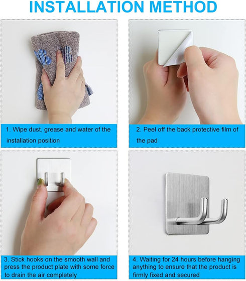 4 Pack Yikla Adhesive Hooks, Razor Holder for Shower, Stick Bathroom Wall Towel Hooks, Stainless Steel Door Hangers