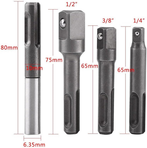 Impact Socket Set Hand Tools, SDS Plus Shank to 1/4" Hex Socket Adaptor, SDS Plus to 1/4" hex Socket, 1/4" Head, 3/8" Head,1/2" Head, Socket Adapter Set Nut Driver by FOSA