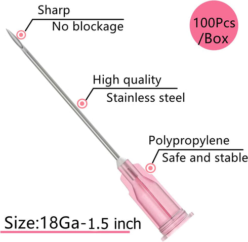 100 Pcs 18Ga 1.5 Inch/38mm Luer Lock Lab Utensils Dispensing Needle, Individually Sealed
