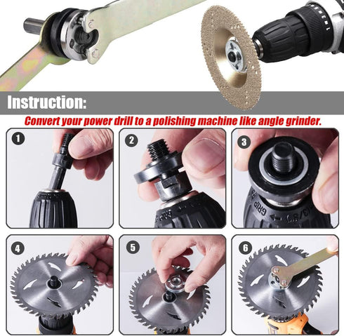 Yakamoz Drill Angle Grinder Adapter with Flange Nut Parts Set, 6mm and 10mm Drill Arbor Mandrel Adaptor