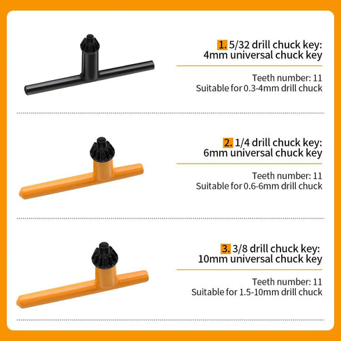 Drill Chuck Key Wrench, 6 Sizes Replacement Drill Clamping Wrench for Electric Drill Clamping Tool