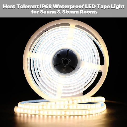 SLL HUT DC24V 3000K 5m 16.4ft 120 IP68 (3000K SuperlightingLED White LED Strip for Sauna Lighting, Flexible Long LEDs/m