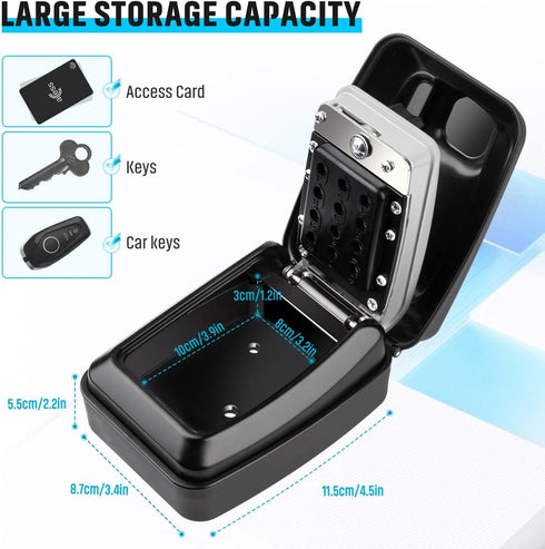 Key Lock Box for Outside, Sturdy Waterproof Wall Mount Lock Box, 12-Digit Combination Resettable Security Lockbox