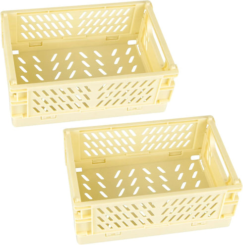 Tixill 2-Pack Mini Foldable Plastic Baskets for Organizing, Collapsible Storage Crate for Home, Kitchen & Office