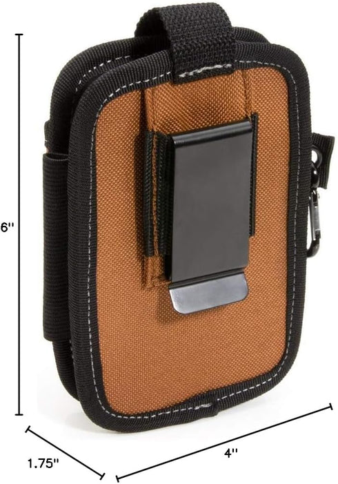 Dickies 2-Compartment Large Phone Pouch - Universal-fit Steel Clip for Tool Belt, Security Strap Over Phone