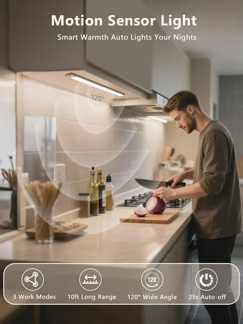 KTTGO Closet 3 Counter Dimmable Under Cabinet Lighting, LED Rechargeable Motion Sensor Lights, Color Temps Under