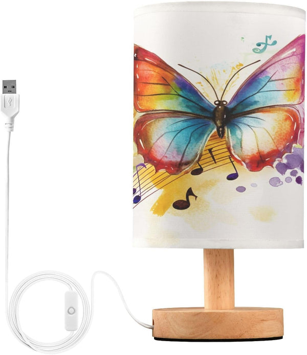 ALAZA Watercolor Butterfly Music Bedside Table Lamp with USB Port for Bedroom