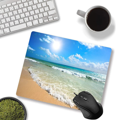 Custom Square Gaming Mouse Pad, Office Mouse Pad, Beach Ocean Wave Anti-Slip Rubber Base Mouse Pad for Desktop Computer and Laptop Mouse Pad by LQFIWSS