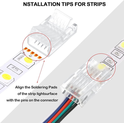 RGB LED Light Strip Connectors, 20 Waterproof Solderless Transparent Adapters for 5 Pin 10mm LED Light Strips