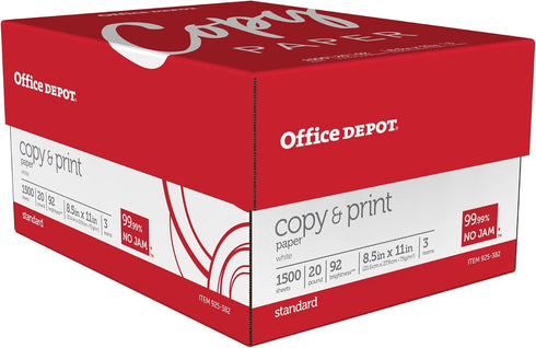 Office Depot Copy Print Paper, 8 1/2in. x 11in., 20 Lb, Bright White, 500