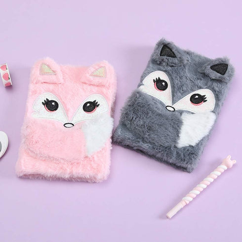 BOLLEY JOSS Lovely Animals Notebook, Kids Plush Diary for Girls Teens, Fuzzy Journal Writing Pad A5 Lined 160 Pages