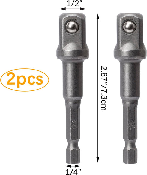 OIIKI 2 Pack 1/2 inch Square Socket Adapter Bit Set, Hex Impact Driver Power Bits, Extension Socket Adapter for Automotive DIY-1/4 Hex Shank by OIIKI