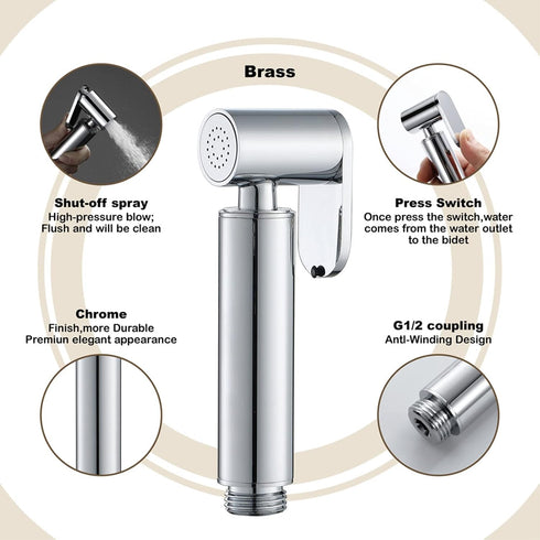 YHWKZCTTT HandheldSprayer Brass Chrome Baby Cloth Diaper Sprayer Portable Hand Held ToiletSprayer Head, for Feminine